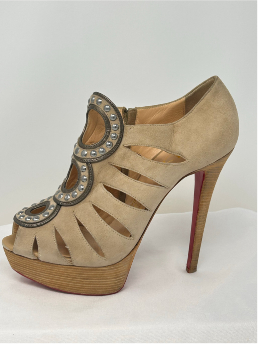 Christian Louboutin Maralla Studded Suede Platform Left Shoe 37.5